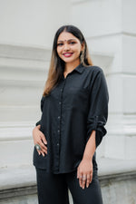 Oversized Black Linen Shirt Blouse