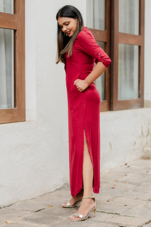 Curved Hem Linen Dress