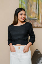 Black color Linen Crop Top