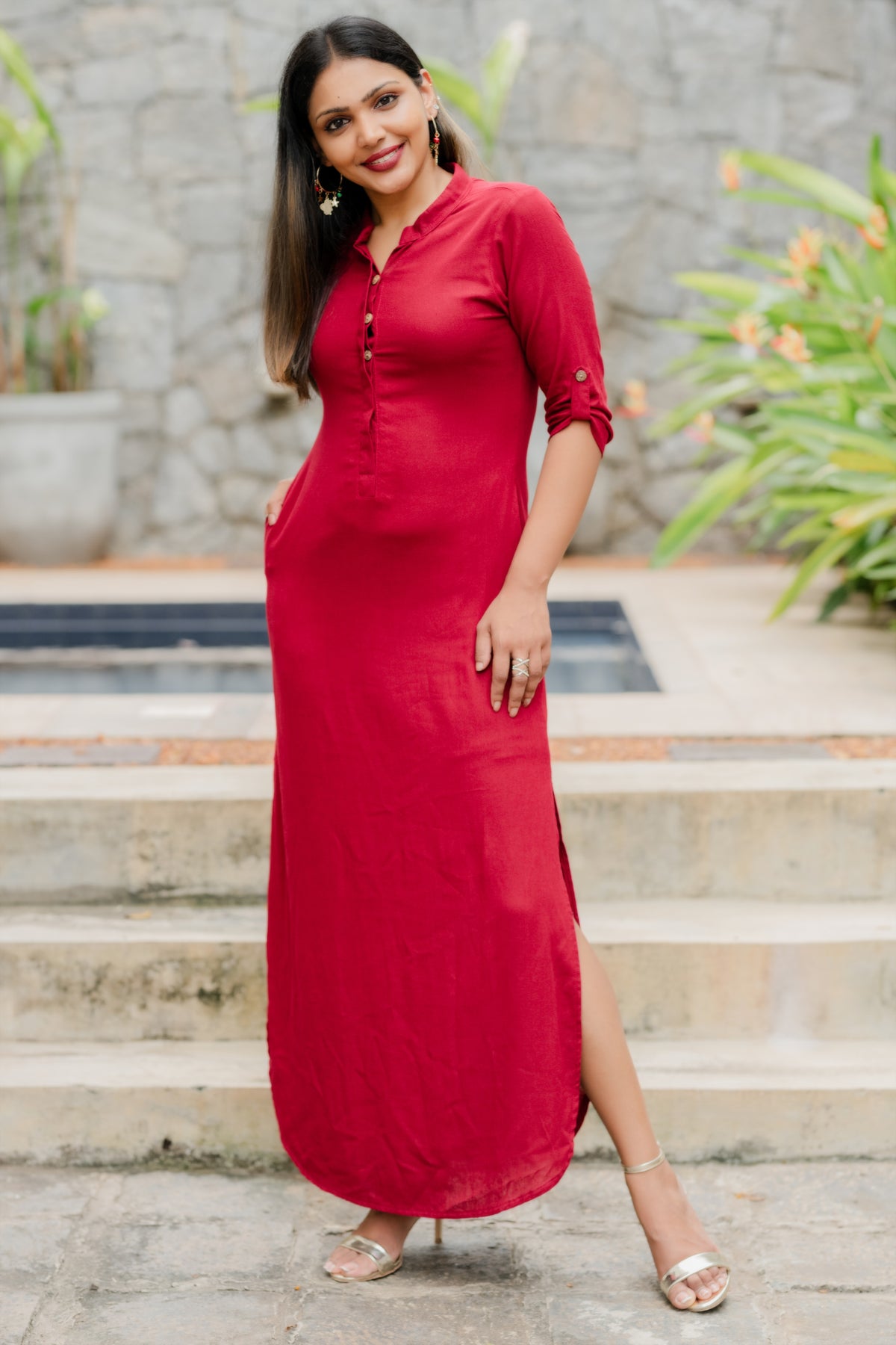 Curved Hem Linen Dress