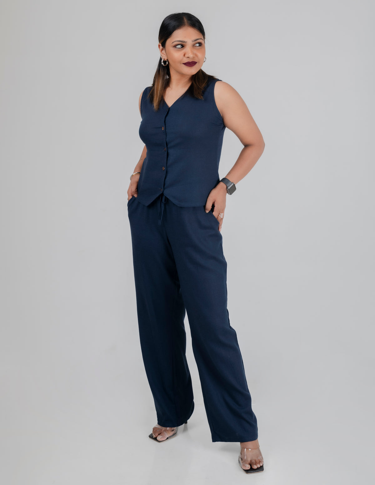 Blue Linen Waist Coat