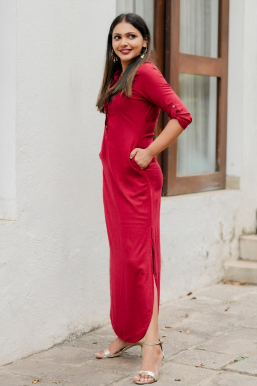 Curved Hem Linen Dress