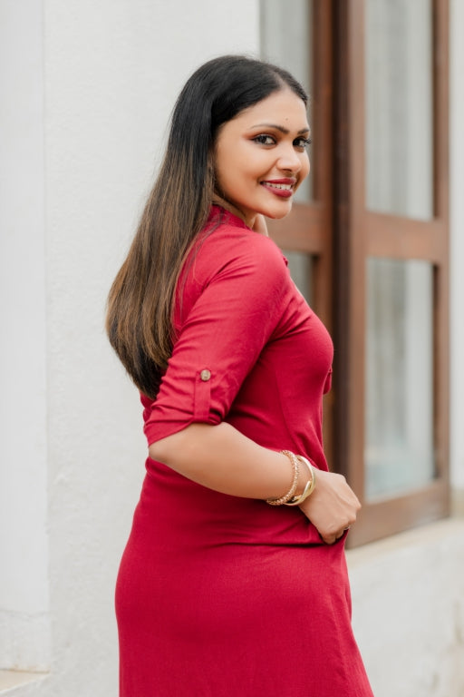 Curved Hem Linen Dress