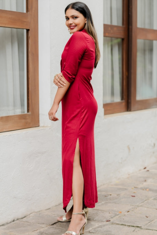 Curved Hem Linen Dress