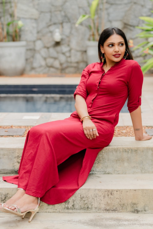 Curved Hem Linen Dress